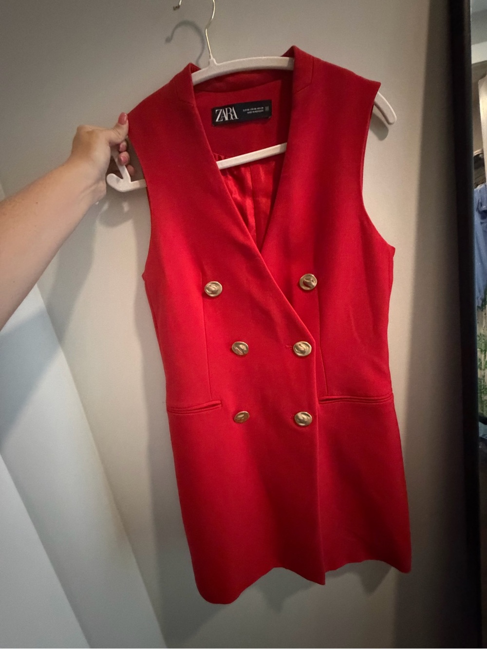 Zara Sleeveless Double-Breasted Red Mini Dress with Gold Buttons